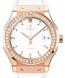 Classic Fusion 42mm in Rose Gold with Diamond Bezel On White Crocodile Strap with White Dial
