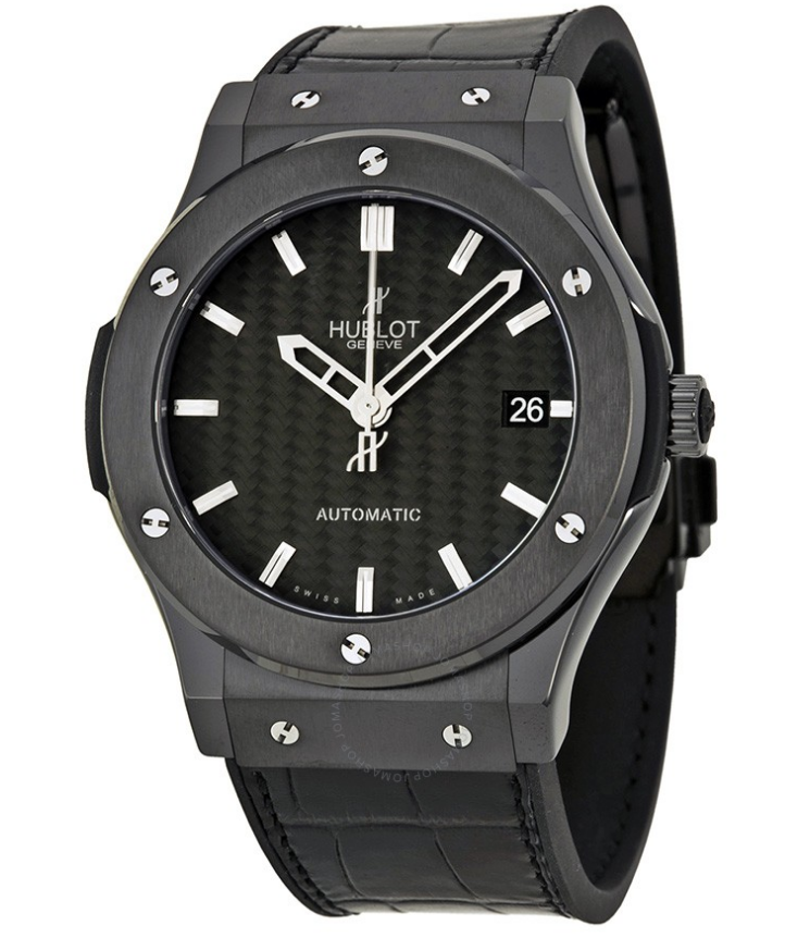 Classic Fusion 45mm Mens Automatic in Black Ceramic On Black Alligator Strap with Black Dial