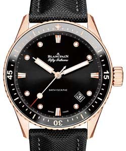 Fifty Fathoms Bathyscaphe in Rose Gold with Black Ceramic Bezel On Black Fabirc Strap with Black Dial