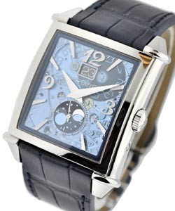 Vintage 1945 XXLarge Date Moonphase Automatic in Steel On Blue Crocodile Strap with Blue Skeleton Dial