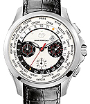 World Time Chronograph Traveller  Automatic in Steel On Black Crocodile Strap with Silver Dial