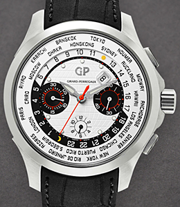 World Time Chronograph Traveller  Automatic in Steel On Black Crocodile Strap with Silver Dial