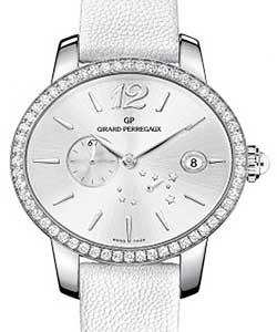 Cat's Eye Power Reserve Mens Automatic in Steel with Diamond Bezel On White Calfskin Strap with Silver Diamond Dial