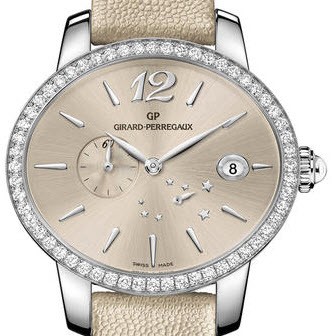 Cat's Eye Power Reserve Mens Automatic in Steel with Diamond Bezel Camel Calfskin Leather Strap - Champagne Diamond Dial