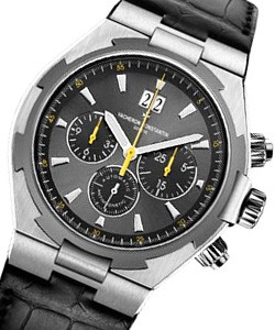 Overseas Chronograph in Steel - Limited Edition to 340 pcs. On Black Leather  Strap with Grey Dial with Yellow Accents