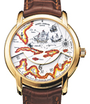 Grand Explorateurs Christopher Colombus 40mm Automatic in Yellow Gold On Brown Crocodile Strap with Grand FEU Enamel Dial