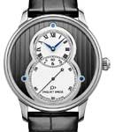 Grande Seconde Cotes de geneve Mens 43mm Automatic in White Gold On Black Alligator Strap with Black Dial