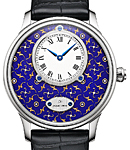 Les Ateliers d'Art Petite Heure Minute Paillonnee 43mm in White Gold On Black Alligator Strap with Blue Dial