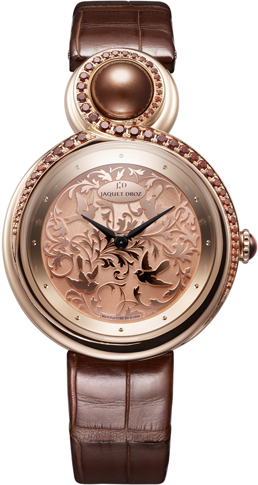 Lady 8 Ladies 35mm Automatic in Rose Gold with Partial Diamond Bezel On Brown Alligator Leather Strap with Gold Birds & Vine Motif Dial