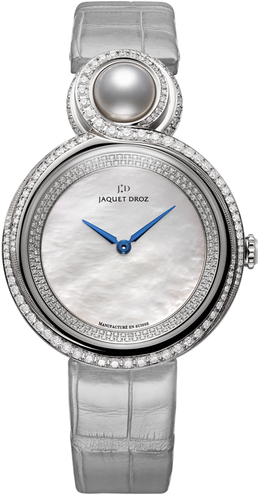 Lady 8 35mm Automatic in White Gold with Diamond Bezel On Grey Alligator Leather Strap with MOP Diamond Dial