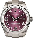 Oyster Perpetual in Steel with Smooth Bezel on Steel Oyster Bracelet with Red Grape Roman Dial