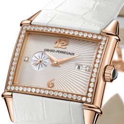 Ladys Vintage 1945 in Rose Gold with Diamond Bezel on White Leather Strap with Ivory Guilloche Dial