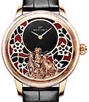 Petite Heure Minute Relief Goats Mens 41mm Automatic in Rose Gold On Black Alligator Strap with Gold Champleave Enamel Dial