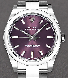 Oyster Perpetual No Date in Steel with Domed Bezel on Steel Oyster Bracelet with Red Grape Dial
