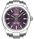 Oyster Perpetual 34mm Automatic in Steel on Steel Oyster Bracelet with Red Grape Index Dial