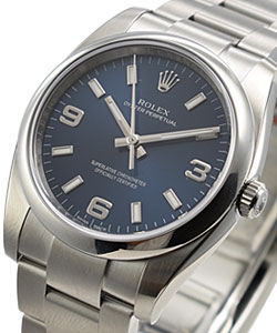 Oyster Perpetual 34mm in Steel with Smooth bezel on Oyster Bracelet with Blue Arabic and Stick Dial