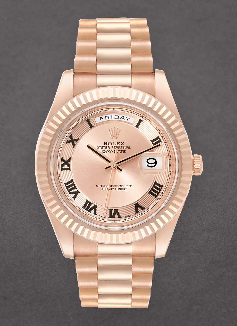 Pre-Owned Rolex President 218235 Day-Date II 41mm in Rose Gold Fluted Bezel
