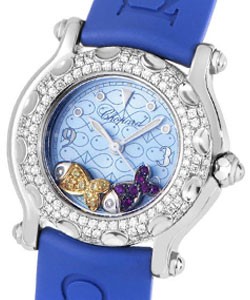 Happy Beach Small in Steel with Diamond Bezel on Blue Rubber Strap with Blue Dial