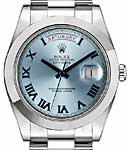 Day Date II 41mm President in Platinum with Smooth Bezel on President Bracelet with Ice Blue Roman Dial