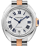 Cle de Cartier 35mm in Steel on Steel and Rose Gold Bracelet with White Dial
