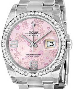 Datejust 36mm in Steel with Diamond Bezel on Oyster Bracelet with Pink Floral Dial