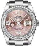 Datejust 36mm in Steel with Diamond Bezel on Oyster Bracelet with Pink Floral Dial