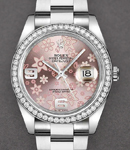 Datejust 36mm in Steel with Diamond Bezel on Oyster Bracelet with Pink Floral Dial