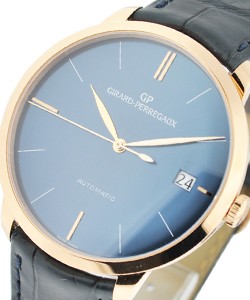 1966 Hours Minutes Seconds Dates  Rose Gold on Strap with Blue Dial 