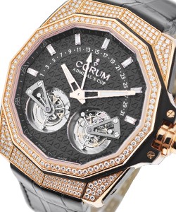 Admirals Cup AC-One 45mm Double Tourbillon in Rose Gold with Diamond Bezel on Black Alligator Leather Strap with Black Dial