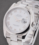 Datejust 36mm in Steel with Domed Bezel on Steel Oyster Bracelet with White Roman Dial