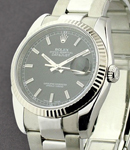 Datejust 36mm in Steel and White Gold with Fluted Bezel on Oyster Bracelet with Black Stick Dial