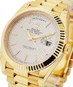 President Day Date 40mm in Yellow Gold with Fluted Bezel on Bracelet with Silver Diagonal Motif Dial