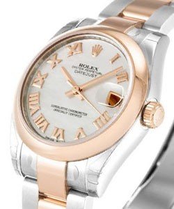 Datejust 31mm in Steel with Rose Gold Domed Bezel on Oyster Bracelet with MOP Roman Dial