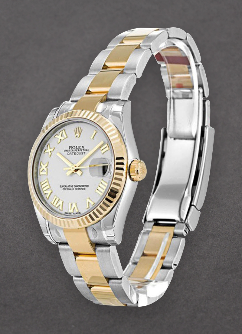 Rolex Unworn Mid Size 31mm Datejust in Steel with Yellow Gold Fluted Bezel