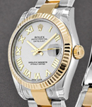 Mid Size 31mm Datejust in Steel with Yellow Gold Fluted Bezel on Oyster Bracelet with Silver Roman Dial