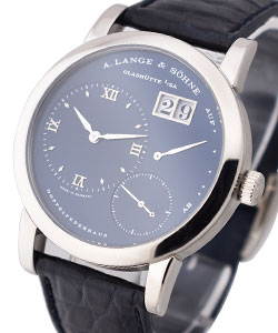 Lange 1 38.5mm in White Gold on Black Alligator Leather Strap with Blue Dial
