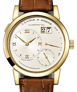 Lange 1 38mm in Yellow Gold On Brown Crocodile Strap with Silver Dial