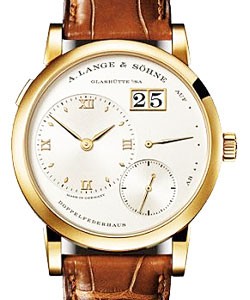 Lange 1 38.5mm Manual in Yellow Gold On Brown Crocodile Strap with Off Center Opaline Dial