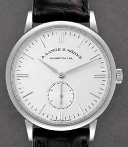 Saxonia Mens 35mm Manual in White Gold On Black Crocodile Strap with Silver Index Dial