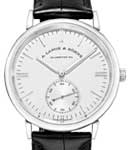 Saxonia Mens 38.5mm Automatic in White Gold On Black Crocodile Leather Strap with Silver Dial