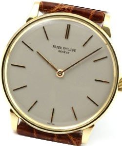 Vintage Calatrava - Yellow Gold - Circa 1965 On Brown Leather Strap with Silver Dial