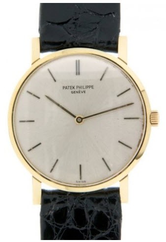 Calatrava 3470 Ladies 29mm Manual in Yellow Gold On Black Crocodile Leather Strap with Silver Index Dial