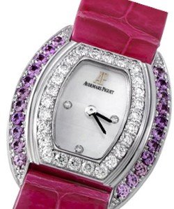 Ladies Diamond Watch in White Gold with Diamond Case  on Red Leather Strap with White Diamond Dial