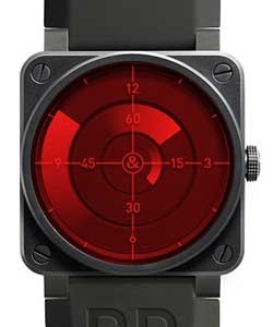 BR 03 Red Radar Avaition in Black PVD Steel - Limited Edition on Black Rubber Strap with Red Dial