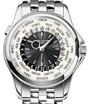 World Time Mens 39.5mm Automatic in White Gold On White Gold Bracelet with Grey Guilloche Dial
