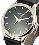 Calatrava 5227G-010  39mm Automatic in White Gold On Black Crocodile Leather Strap with Black Index Dial