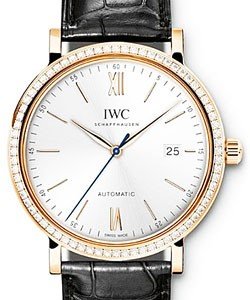 Portofino Boutique Mens 40mm Automatic in Rose Gold with Diamond Bezel On Black Alligator Leather Strap with Silver Dial