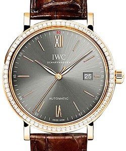 Portofino Boutique Mens 40mm Automatic in Rose Gold with Diamond Bezel On Black Alligator Leather Strap with Grey Dial