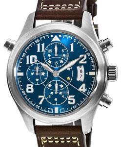 Pilots Double Chronograph in Steel on Brown Calfskin Leather Strap with Blue Dial -Limited Edition of 1000 Pieces