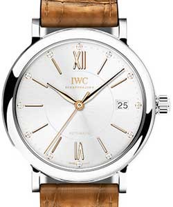 Portofino Midsize  37mm Automatic in Steel On Light Brown Crocodile Leather Strap with Silver Dial